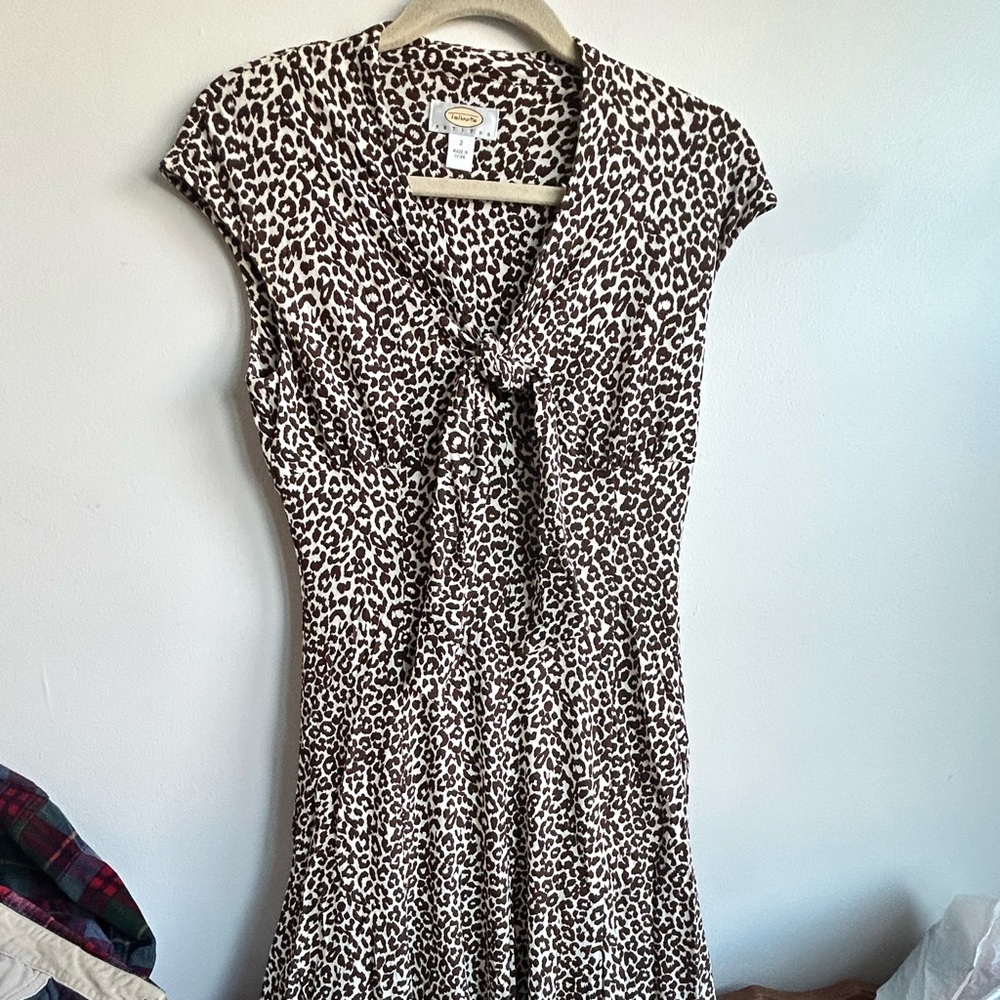 Talbots Leopard-Print Tie-Front Midi Dress in Brown and Cream